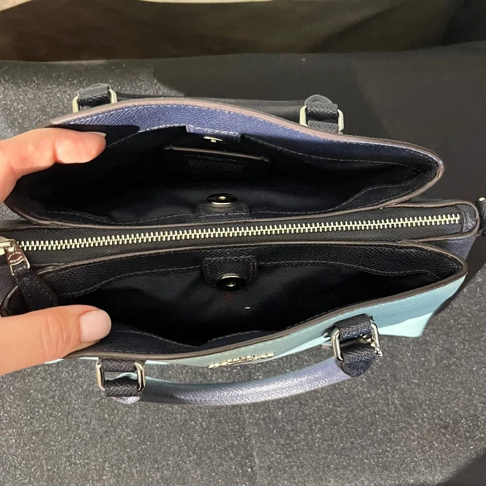 Coach Mini Sage‎ Carryall Colorblock Satchel Light Blue Navy Blue Style F73115